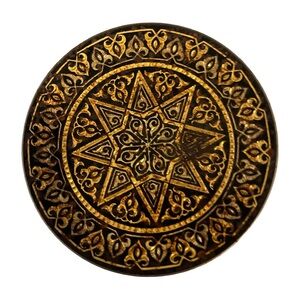 VTG Damascane Miniature Round Decorative Trinket Box - Gold and Black Star Motif